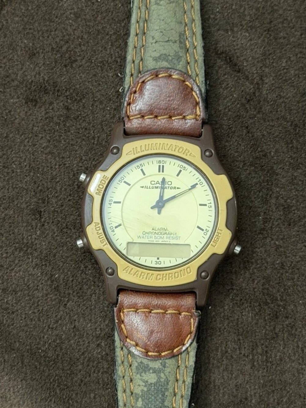 Casio AW-44 Quartz Illuminator Alarm Chronograph Ana-Digi Leather Strap 50m